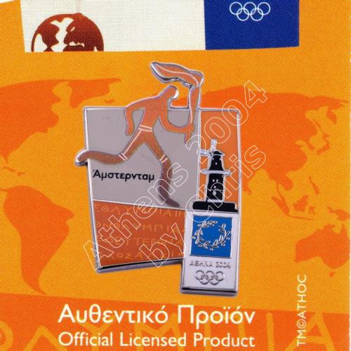 #04-167-007 Torch relay international route pictogram city Amsterdam Athens 2004 olympic pin