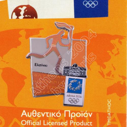 #04-167-008 Torch relay international route pictogram city Helsinki Athens 2004 olympic pin