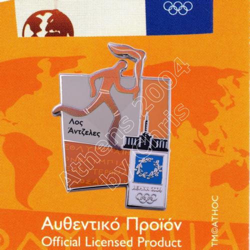 #04-167-030 Torch relay international route pictogram city Los Angeles Athens 2004 olympic pin