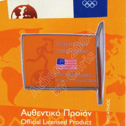 #04-169-011 Torch Relay International Route With Greek Flag USA 2004 olympic pin