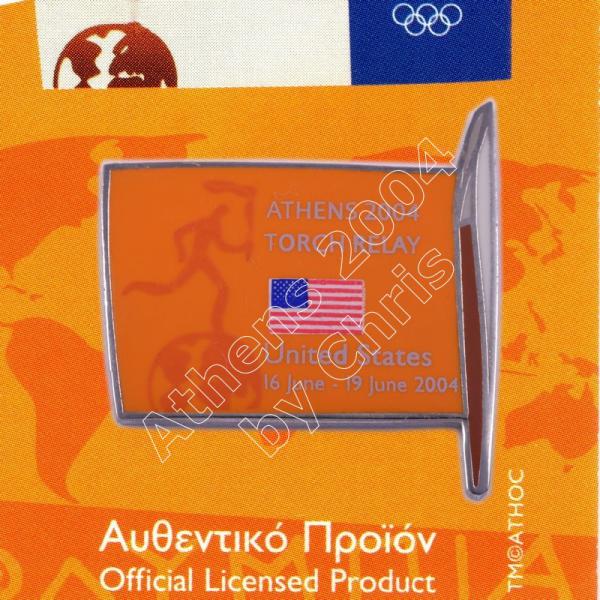 #04-169-011 Torch Relay International Route With Greek Flag USA 2004 olympic pin