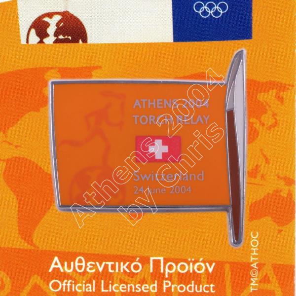#04-169-015 Torch Relay International Route With Greek Flag Switzerland 2004 olympic pin
