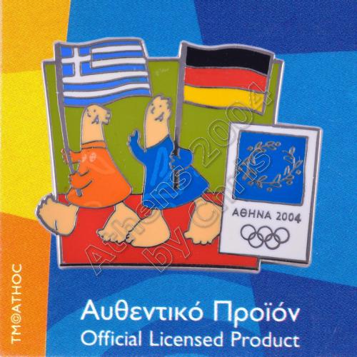 03-043-004 German Greek flags with mascot olympic pin Athens 2004