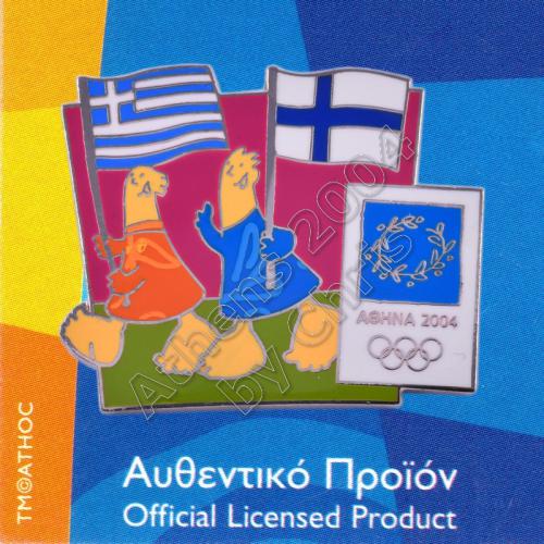 03-043-018 Finnish Greek flags with mascot olympic pin Athens 2004