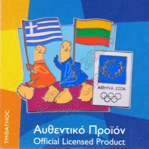 03-043-022 Lithuanian Greek flags with mascot olympic pin Athens 2004