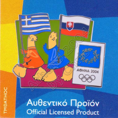 03-043-023 Slovak Greek flags with mascot olympic pin Athens 2004