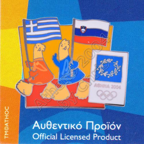 03-043-024 Slovenian Greek flags with mascot olympic pin Athens 2004