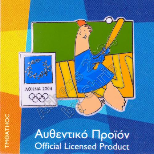 03-004-019 Baseball sport with mascot Athens 2004 olympic pin