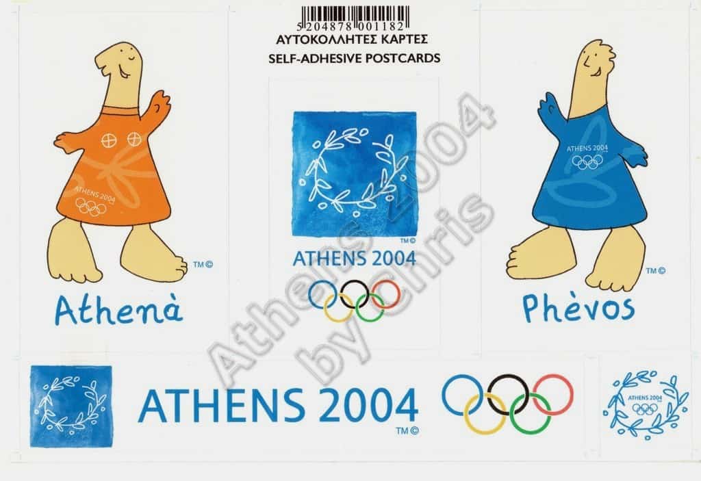Mascot Logo Olympic Sports Self Adhesive Postcard Athens 2004