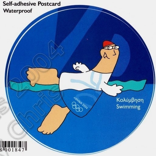 Swimming Mascot Self Adhesive Postcard Athens 2004 Olympic Games