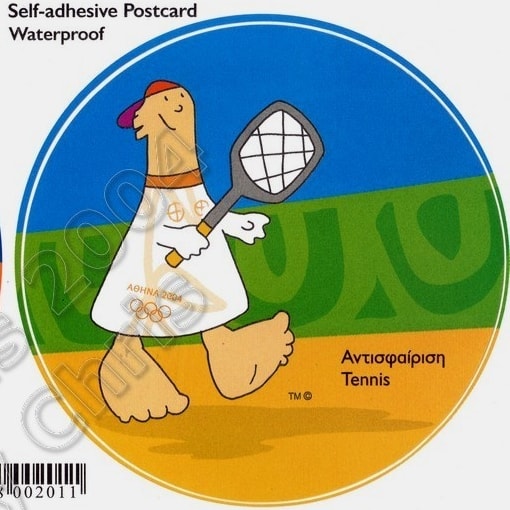 Tennis Mascot Self Adhesive Postcard Athens 2004 Olympic Games
